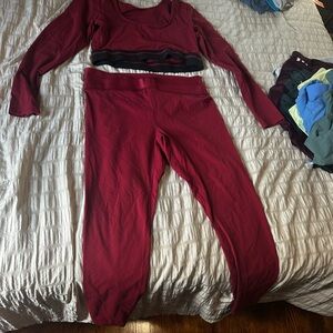 Burgundy Long Sleeve Crop Top and Leggings Set